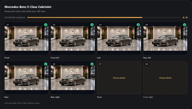 The AutoLoom 360 Studio, choosing the eight exterior angles that make up a 360 view