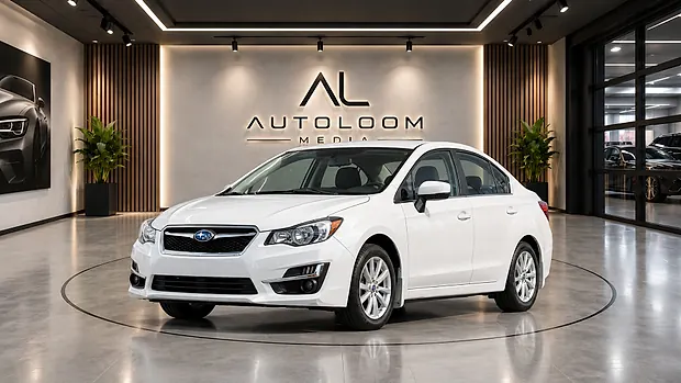 A compact sedan presented in an AutoLoom showroom environment